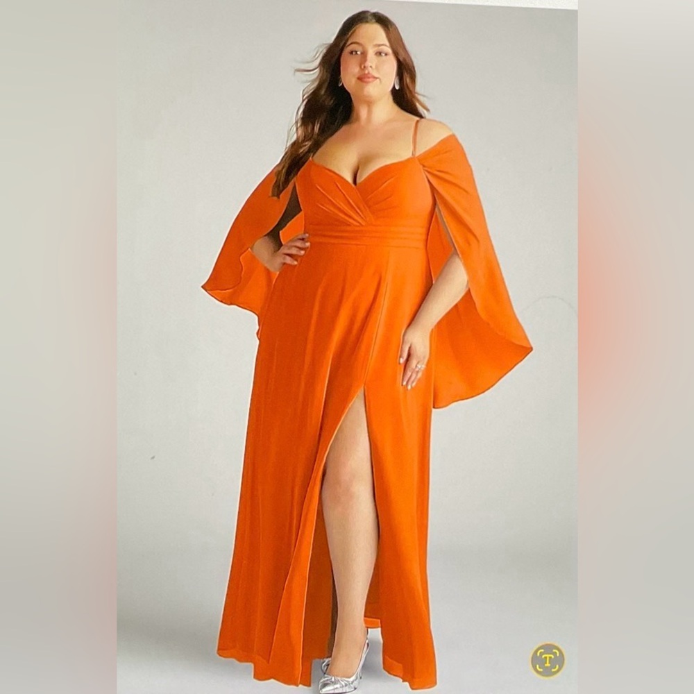 Elegant Orange Sleeveless  Spaghetti Strap Chiffon Bridesmaid Dress. Size 22